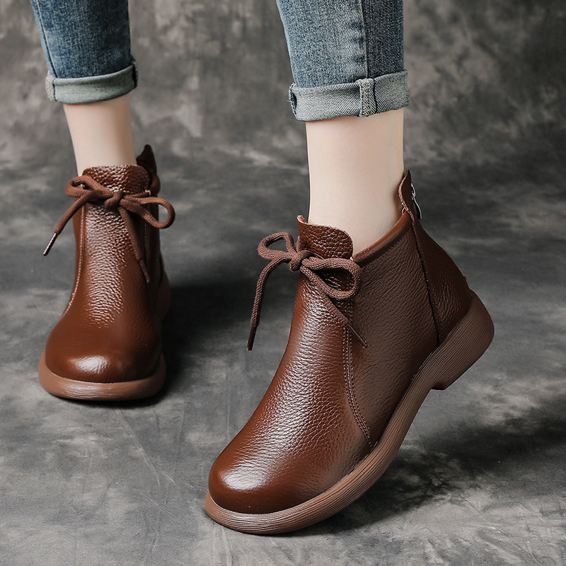 Pure Cowhide Genuine Leather Short Boots Autumn and Winter New Thick-Soled Boots Thin Comfortable Soft-Soled Mother's Shoes Non-Slip Single Boots