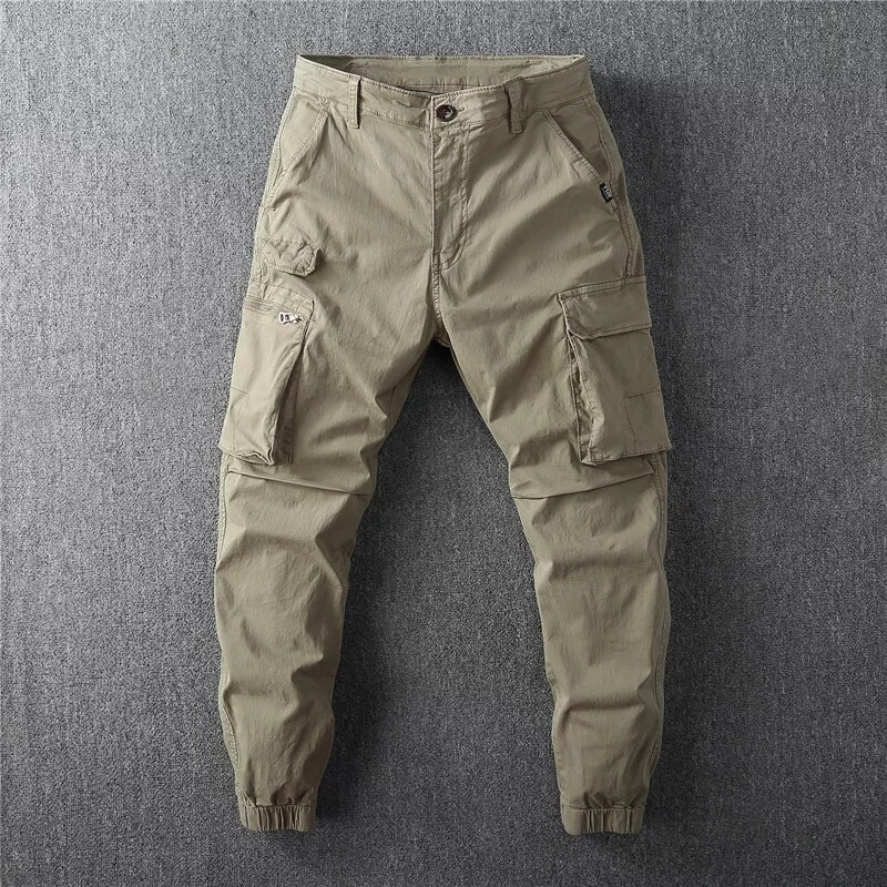 Aliexpress Men's Work Pants, Thin High-End Retro Slim-Fit Cuffed Multi-Pocket Casual Long Pants, Tapered Sports Joggers