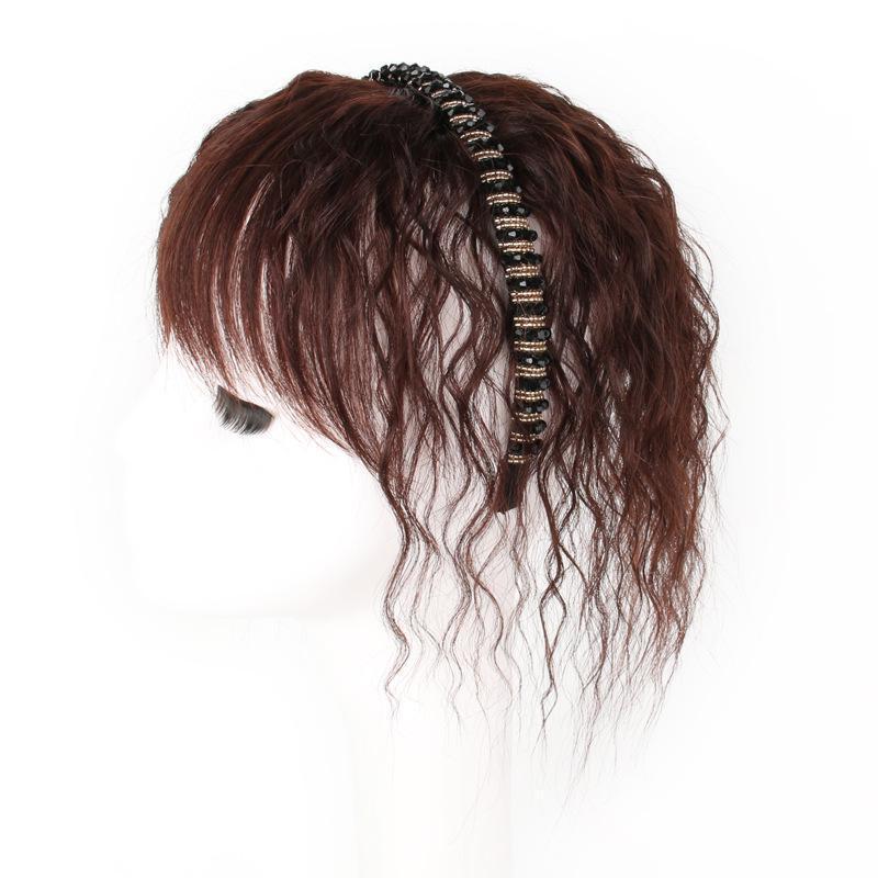 Peluca diadema de diamantes de imitación de las mujeres flequillo de una pieza de reemplazo de cabello bloque cubierta de cabello blanco aumento de volumen frente natural flequillo peluca pieza