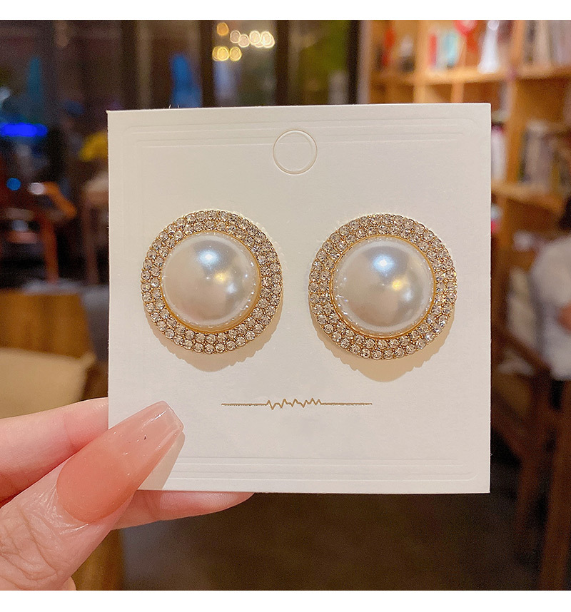 Fashion Circle Imitation Pearl Alloy Inlay Rhinestones Womenu0027S Ear Studs 1 Pair
