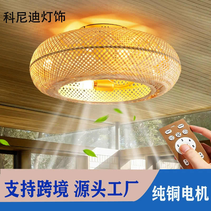 Трансграничное бамбуковое плетение Скандинавская спальня-ресторан с потолочным вентилятором в птичьей клетке