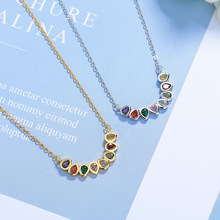 跨境欧美新款饰品吊坠时尚百搭锁骨七彩锆石吊气质个性项链链几何