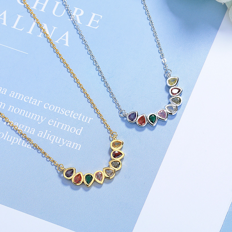 跨境欧美新款饰品吊坠时尚百搭锁骨七彩锆石吊气质个性项链链几何
