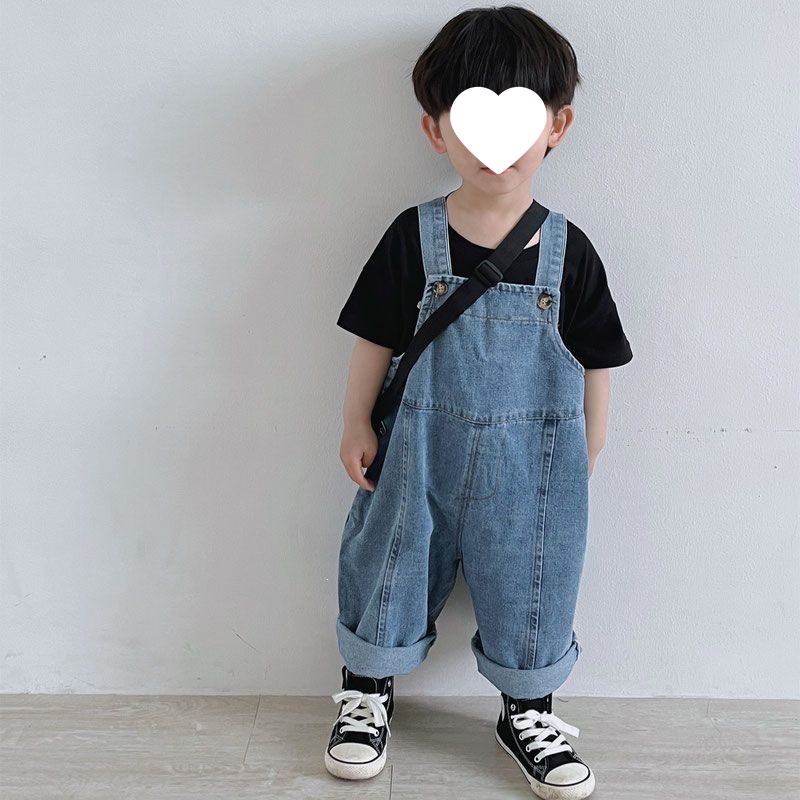 2026 New Korean Style Children's Denim Overalls, Loose Fit, Casual Long Pants for Babies and Girls