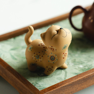 New Chinese-Style Gold Segment Purple Sand Treasure Flower Tsundere Cat Tea Pet Cute Chinese Tea Ceremony Accessories Small Decorations