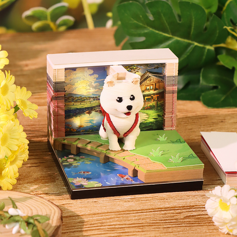 背包萌犬纸雕模型桌面解压摆件创意文创礼品生日礼物3d立体便签本|undefined