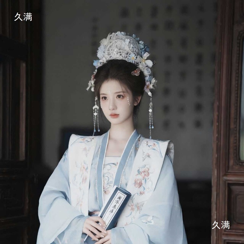 漢服アクセサリーヘアクラウン妖精宋製 3D プリント頭飾りヘアピン花の頭冠古代スタイルの写真インク雨雲ヘアアクセサリー女性のための|undefined