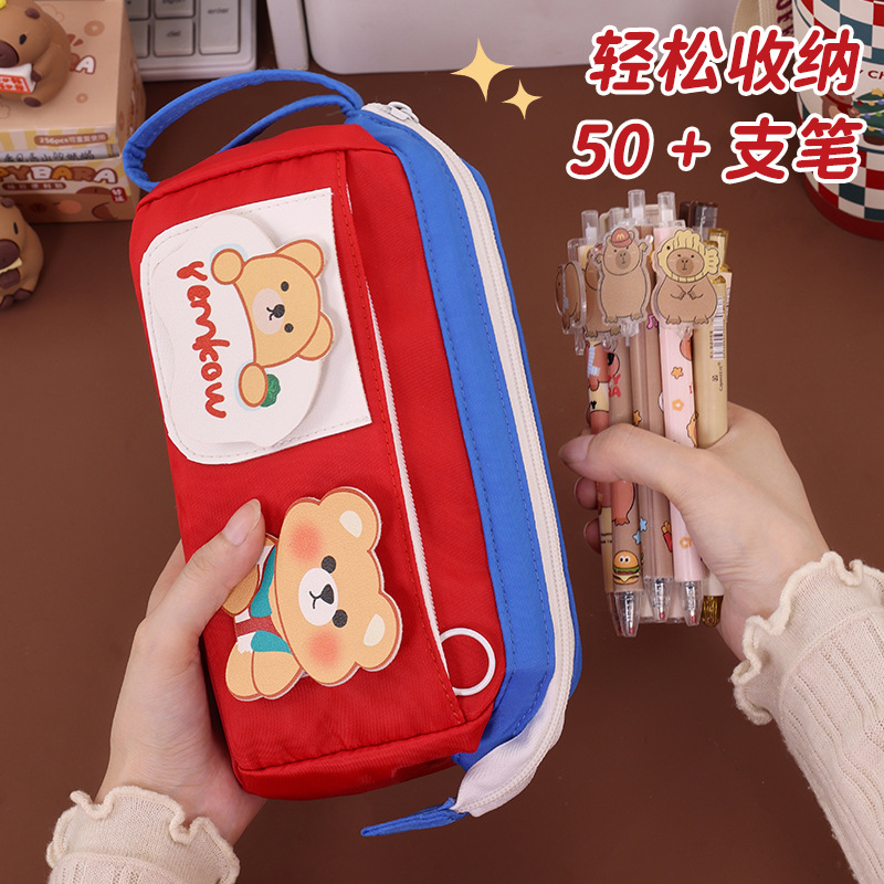 Nuevo producto transfronterizo, estuche para lápices de alambre de acero de gran apertura, papelería linda de nicho, estuche para lápices de gran capacidad y alto valor para estudiantes de primaria y secundaria