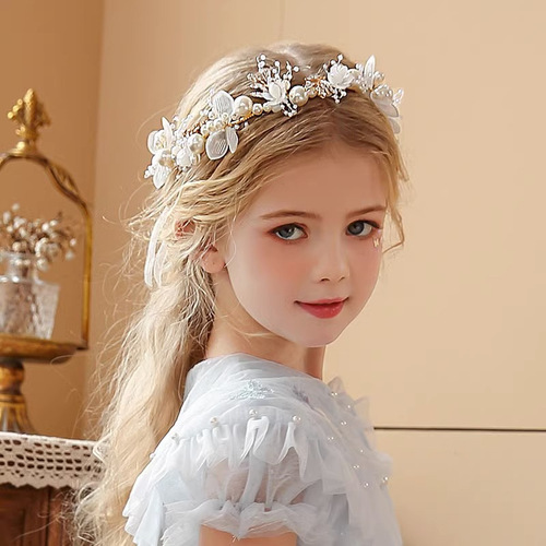 Child Flower Crown Headband, Pearl Crown for Girls, Princess Style Han Headwear, Performance Flower Girl Accessory, Forest Style Hairband