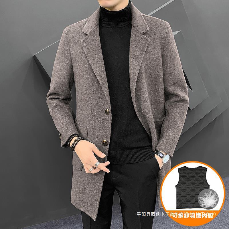 Autumn and Winter double-sided cashmere coat men's mid-length wool woolen coat Korean style youth thickened girl trench coat