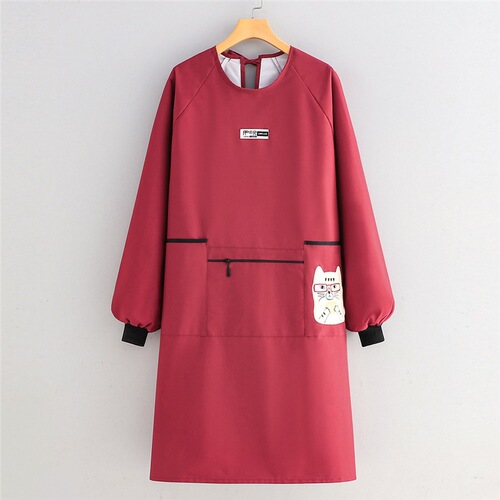 Waterproof, oil-proof, long-sleeved, reverse dressing, hand-wiping, large pockets, fat apron, kitchen, household cooking, catering work clothes