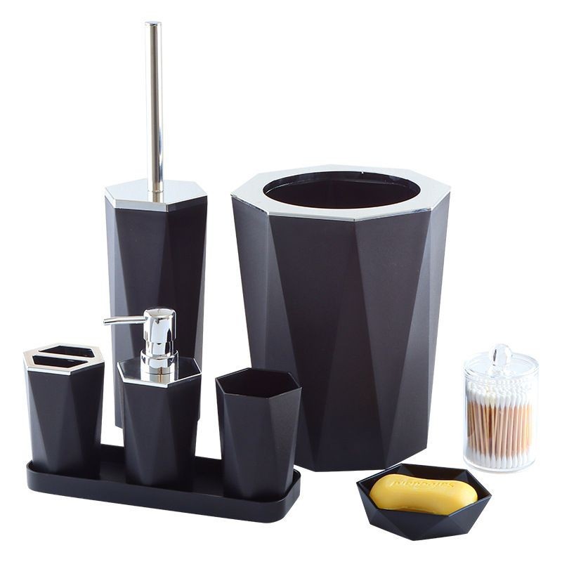 Hoteles transfronterizos residenciales lavabos bambú y madera artículos de baño set siete piezas inodoro cepillo de dientes soporte de cepillo de dientes contenedor de basura yufei