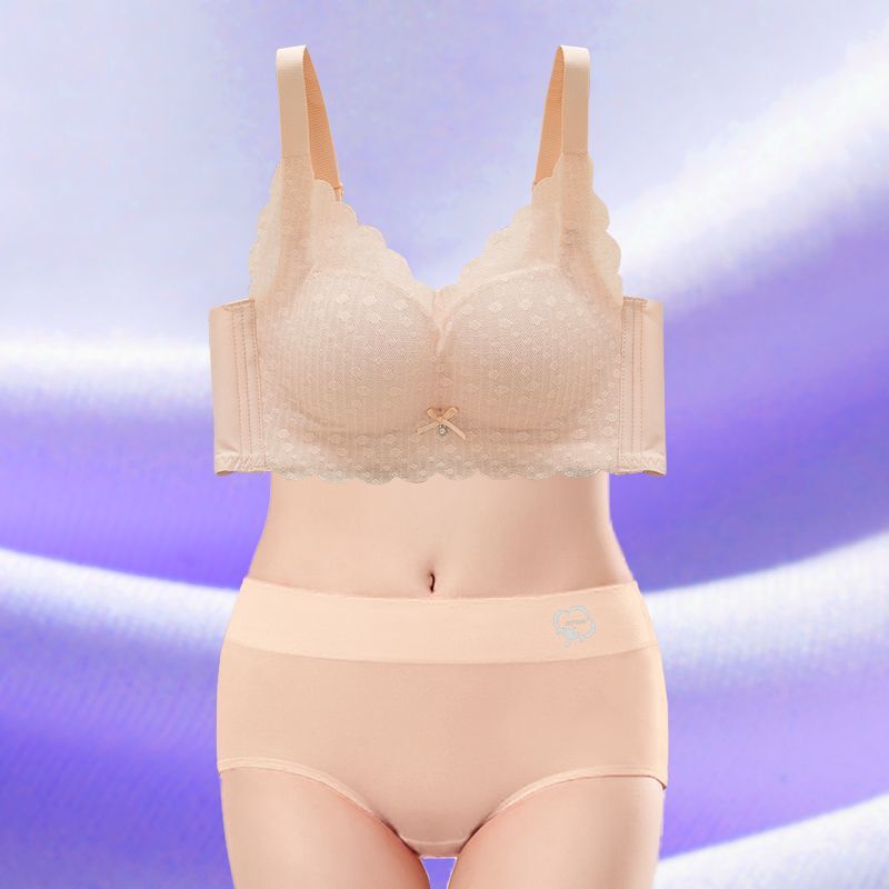 Wire-Free Intimates Women's Set Small Breast Push-Up Thick Style Large Adjustable Breast-Retracting Anti-Sagging Bra