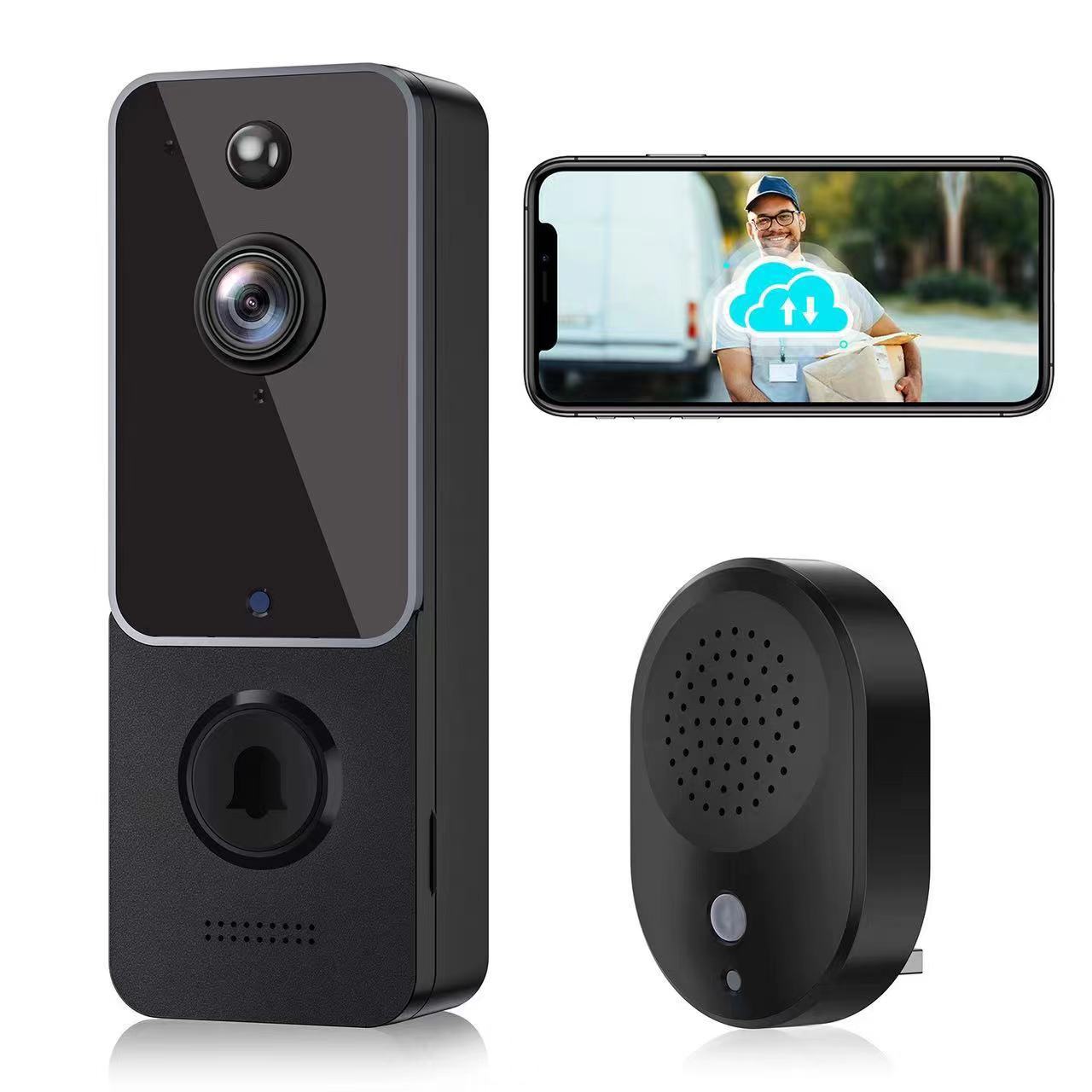 T9 visual timbre cámara de vigilancia inalámbrica visión nocturna WIFI HD inteligente cloud storage Home doorbell Ding Dong conjunto