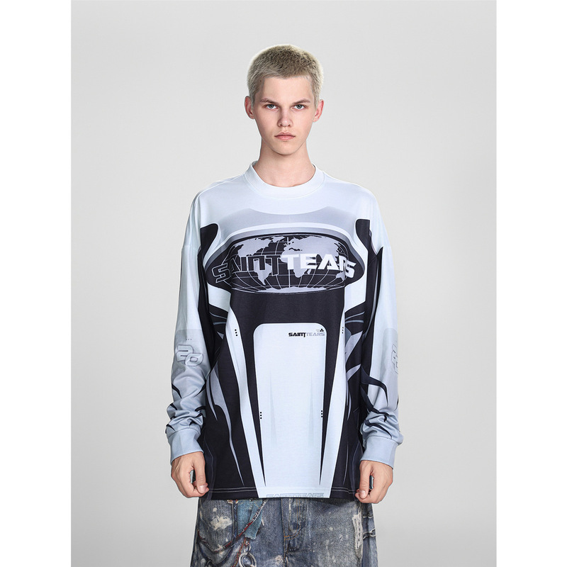 Cross-Border Wholesale Saint Michael's Tears Full 3D Printed Long-Sleeved T-Shirt Autumn and Winter High Street Loose T-Shirt for Men and Women