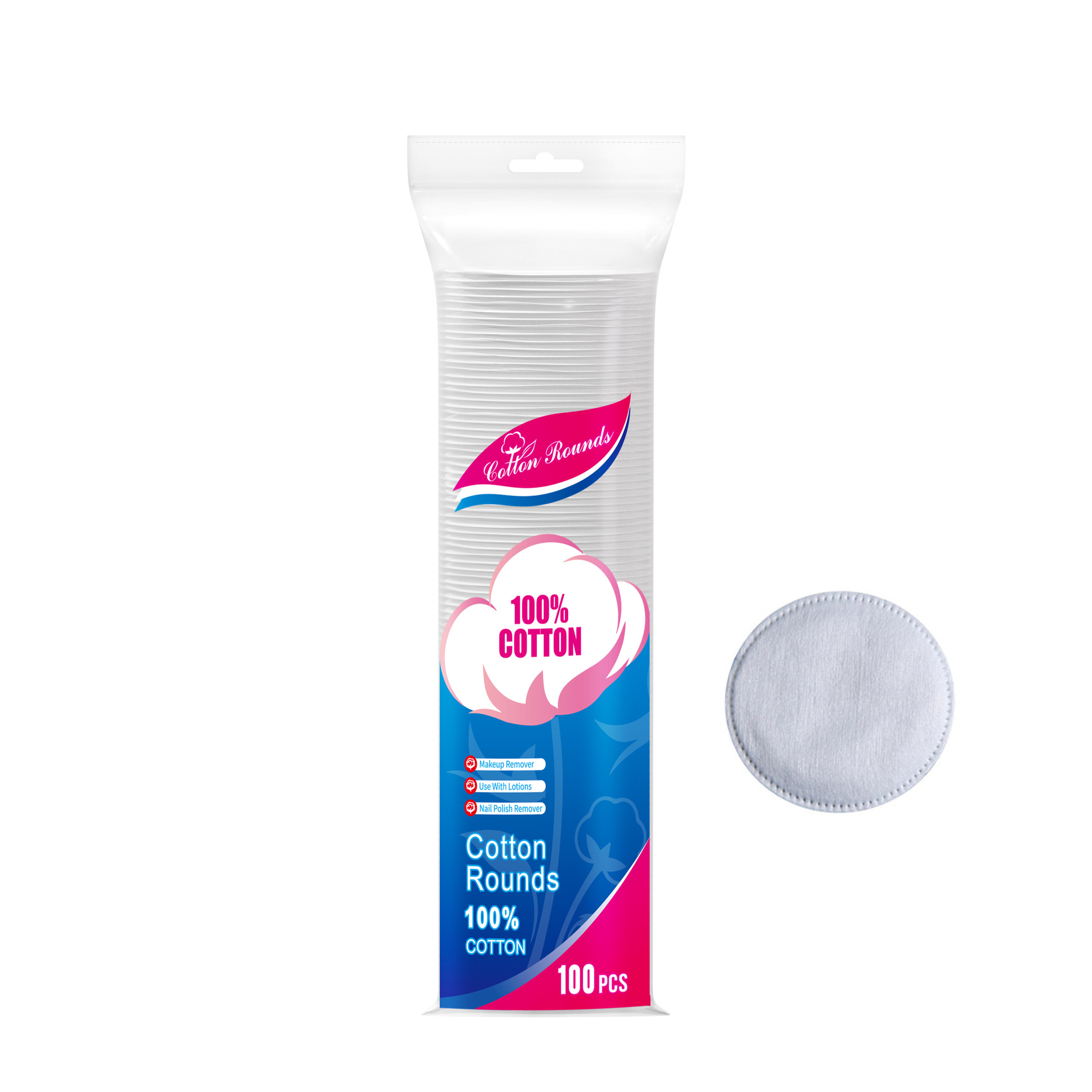 Transfronterizo inglés redondo hoja de algodón cosmético de algodón cerrado agujero de aguja relieve de borde de algodón de tres capas de algodón espeso intercalado hoja de algodón desmaquillaje