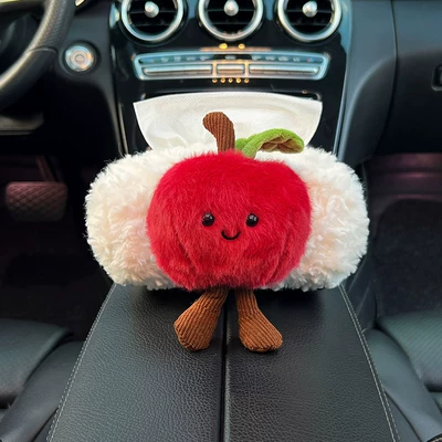 Car tissue box/set Safe Journey, Cute Apple-Shaped Plush - armrest-box-red-apple-white-plush-tissue-box-single