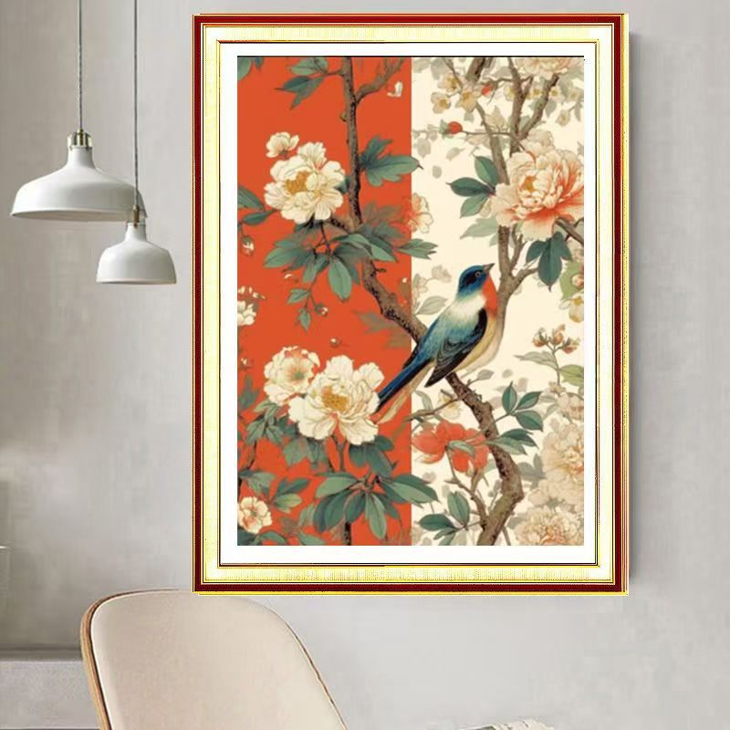 Mona Lisa flores cruzadas reales gavijas flores y pájaros auspiciosos chinos bordados a mano 14 bordados de color sin gancho image 3