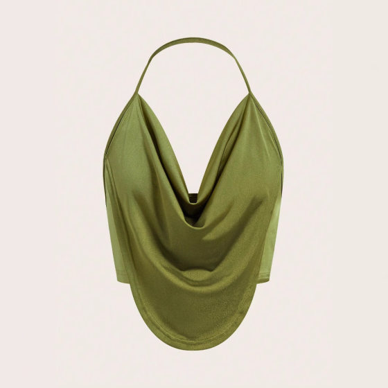 Women's Solid Music Draped Front Backless Party Sling Top Fashionable Sleeveless Solid Color Vest Spring and Summer Wear Elegant