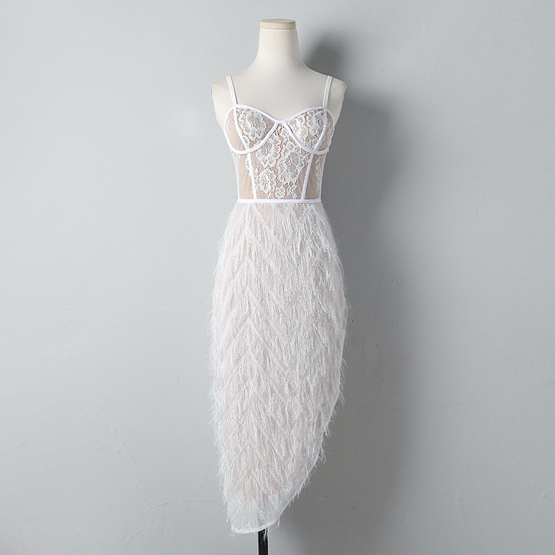 in stock Dili Bar Same Style Clothes White Sling Feather dress Women's Summer Sexy Elegant Goddess Style Dress in stock Dili Bar Same Style Clothes White Sling Feather dress Women's Summer Sexy Elegant Goddess Style Dress