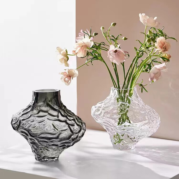 European-Style Creative Canyon Glass Vase, Transparent Irregular Shape, Home Living Room Model Room Decorative Ornament, Flower Arrangement Vessel European-Style Creative Canyon Glass Vase, Transparent Irregular Shape, Home Living Room Model Room Decorative Ornament, Flower Arrangement Vessel