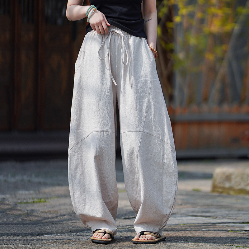 Chinese Style Linen Pants Men's Summer Thin Cotton and Linen Wide-Leg Pants New Chinese Style Retro Men's Pants Plus Loose Pants
