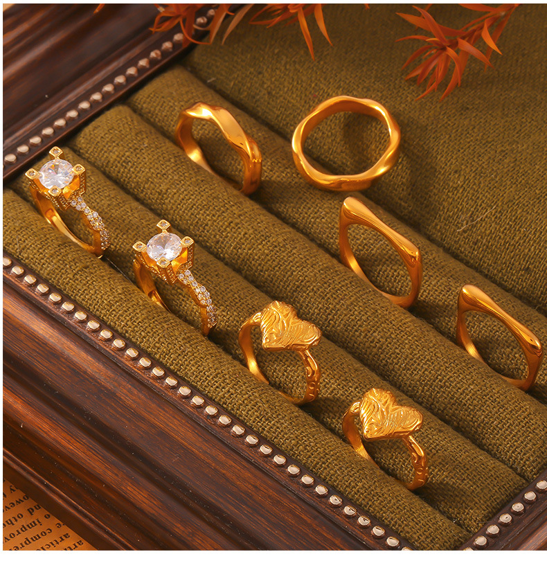 Zircon Inlaid Geometric Stainless Steel Ring