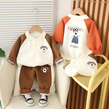 五小七童装2025春秋新款0-4岁中小童男女童拼袖眼镜狗Polo衫2件套