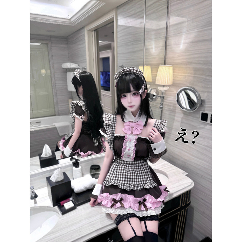 純粋な欲望甘くてかわいい女の子cos制服レースリボンチューブトップサスペンダースカートチェック柄スカートスーツ|undefined