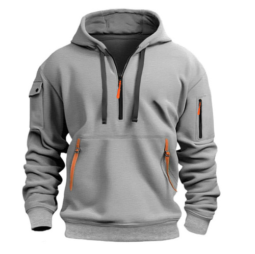 Men's Cross-border Hooded Sweatshirt Casual Sport Long-sleeved Top with Pockets Zipper for Autumn and Winter