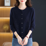 秋装绣花针织开衫羊毛衫上衣2025年新款时尚春秋圆领羊毛毛衣，女装针织衫/毛衣，妃慕昵服饰