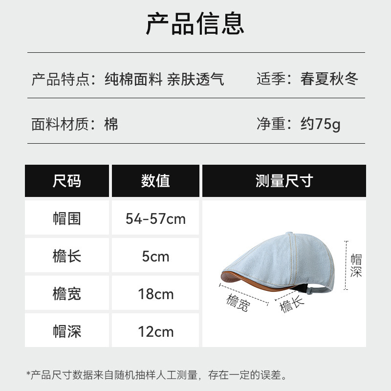 美式复古牛仔前进帽男女春夏季出游百搭鸭舌贝雷帽反戴遮阳报童帽|undefined