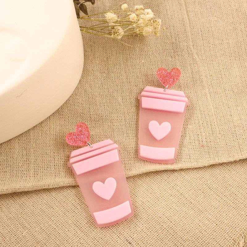 European And American Fashion Personality Creative New Heart Milk Tea Acrylic Earrings display picture 1