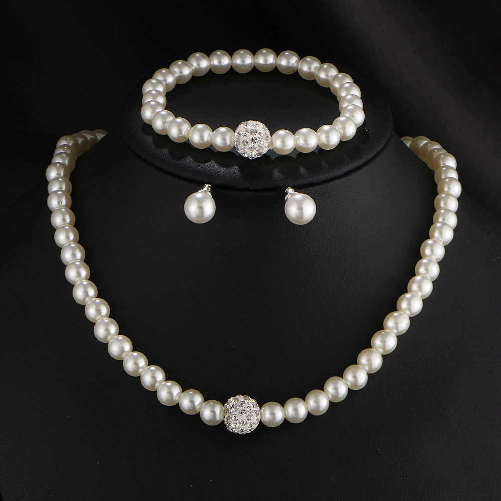 Мод necklace из жемчуга, браслет, цепь, комплект для невесты, аксессуар, корейский стиль, 3 предмета, свадебные аксессуары