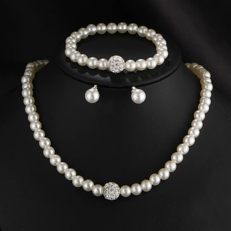 Мод necklace из жемчуга, браслет, цепь, комплект для невесты, аксессуар, корейский стиль, 3 предмета, свадебные аксессуары