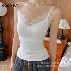 2025秋冬羊毛磨绒发热唯美蕾丝睫毛边带胸杯吊带女