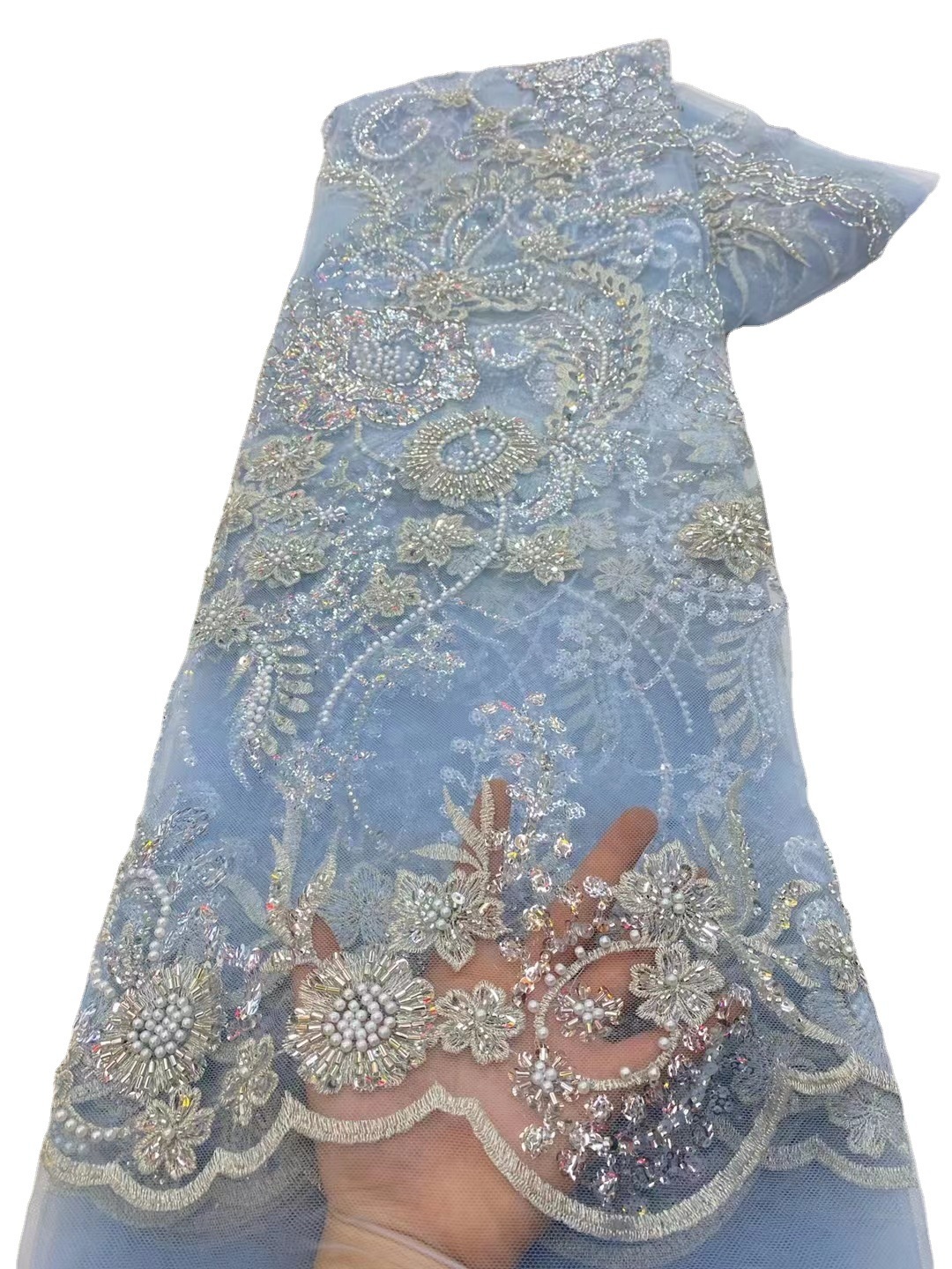 Encaje Bordado con Lentejuelas y Cuentas JX3575 para Vestido de Novia