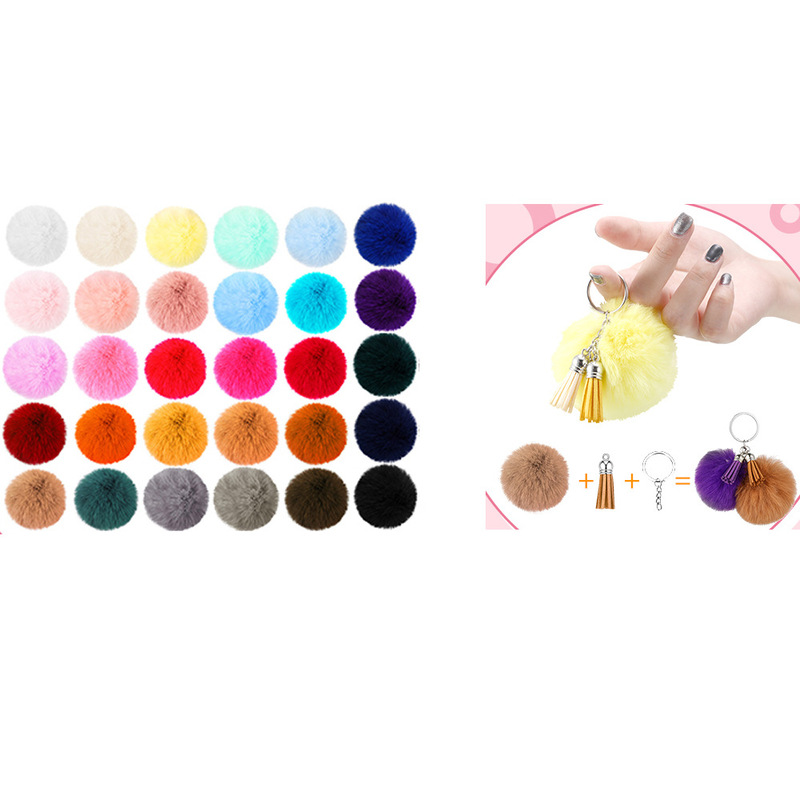 150PCs keychain fluffy faux fur pompom key chain with tassel for bag charm accessories