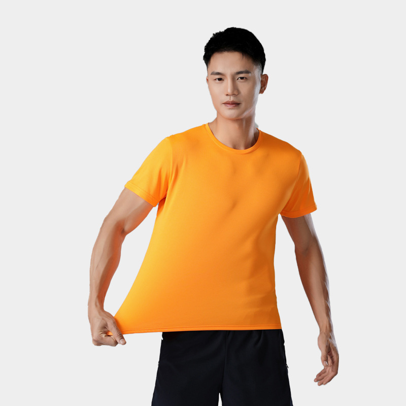 Camiseta deportiva unisex de manga corta de secado rápido para exteriores, con cuello redondo y estampado de logotipo para grupos y empresas, ideal para exportación transfronteriza.