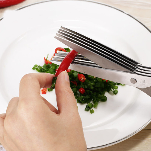 Kitchen multi-functional stainless steel three-layer/five-layer green onion scissors, seaweed shredded food scissors, powerful multi-layer cooking scissors