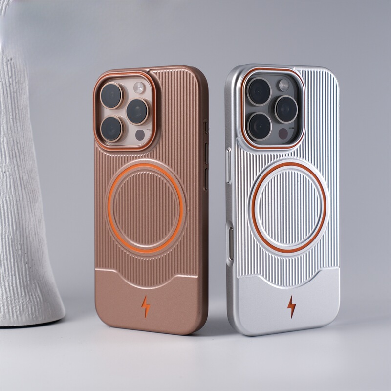 iPhone16promaxに適した波形メタルペイント磁気電話ケースApple 15コントラストカラーのハイエンド保護カバー|undefined
