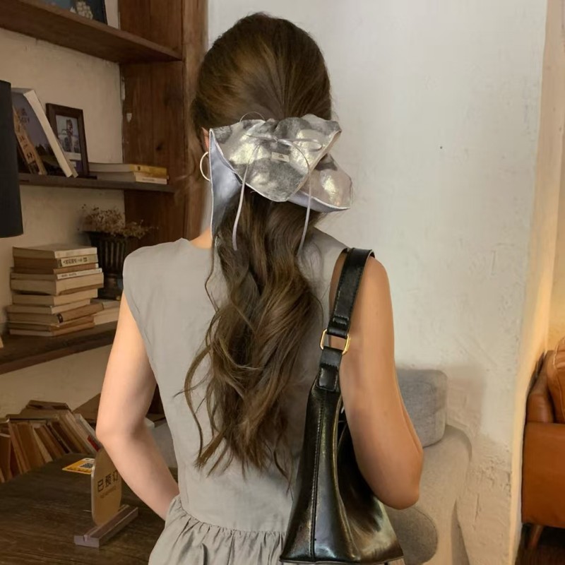 温柔百搭珠光细闪质感复古印花设计大肠圈女低马尾发绳扎头发皮筋|undefined
