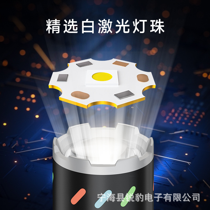クロスボーダーズーム白レーザー懐中電灯屋外緊急USB入出力電気ディスプレイサイドライト付き強い光懐中電灯|undefined