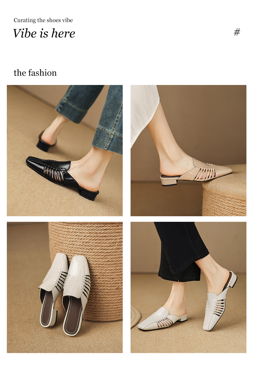 Dép sandal nữ quai chữ V bệt mũi tròn phong cách vintage — đen chi tiết 1