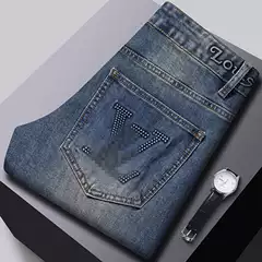 Guangzhou Xintang Men's Jeans Korean Style Slim Fit Tapered Leg Cross-border Trade Autumn Print Washed Original Tag American Pants