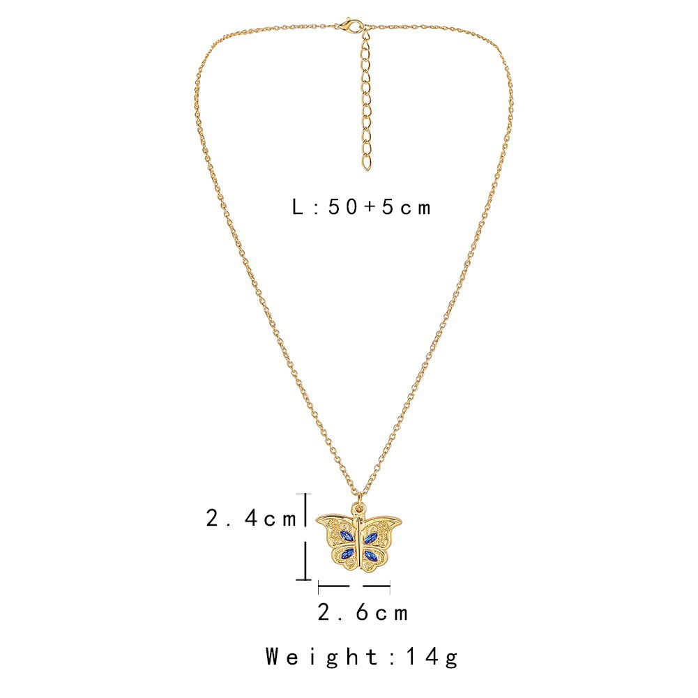 18g Weight Rhinestones Inlay Material Pendant Necklace Classification cable chain Chain Type 1 Piece Quantity Daily, Street Occasion Alloy Material Letter, Heart Shape, Butterfly Pattern Women's Gender Inlay Design Sweet, Simple Style Style Sweet Simple Style Letter Heart Shape Butterfly Alloy Inlay Rhinestones Women's Pendant Necklace 无
