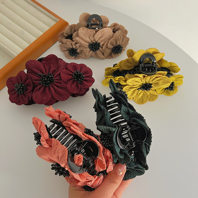 European And American Retro Simplicity Three-Dimensional Flower Elegant Hair Clip 2024 New Bow Hair Accessories Hairpin Ponytail Grabbing Clip display picture 3