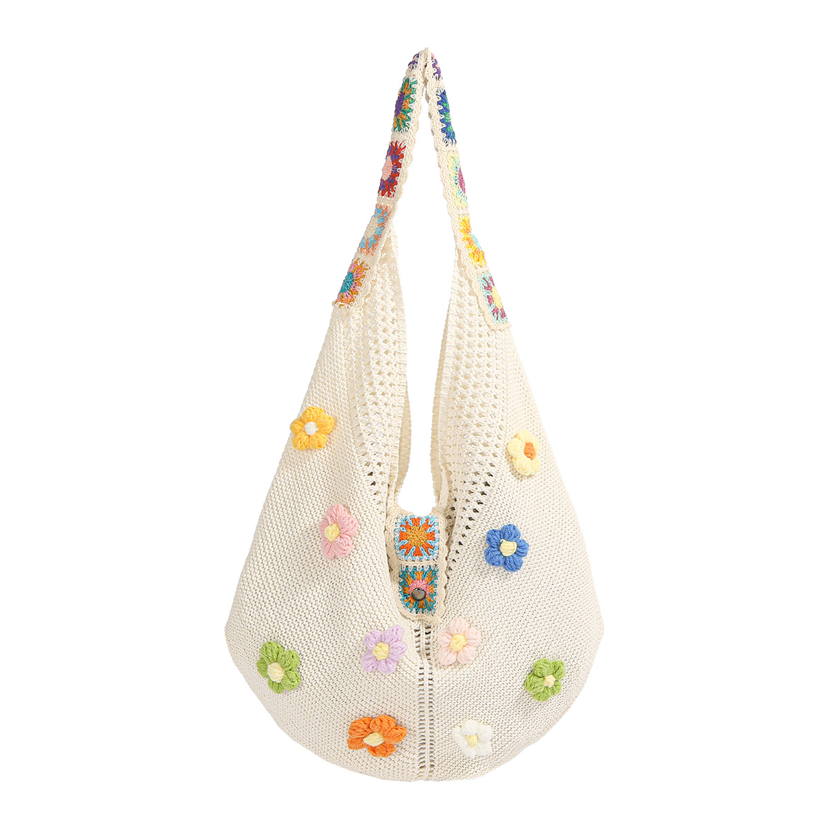 Flower Cotton Crochet Bag For Women 2026 New Trendy Summer Large Capacity Shoulder Bag Relaxed Vacation Beach Bag - Thumbnail 5