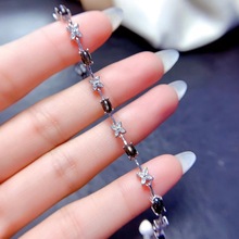 工厂直销彩宝首饰925银镶嵌天然星光蓝宝石手链小尺寸多粒款3*5mm