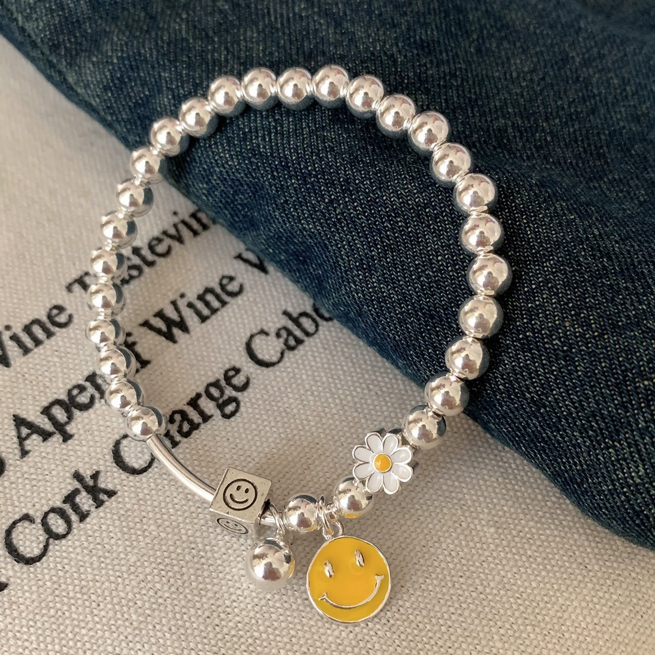 Silver 925 Pearl Bracelet, Minimal Beaded Design, Adjustable 12 cm